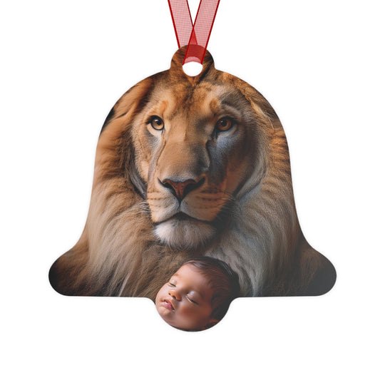 Metal Ornament - Lion holding a baby Christmas Ornament