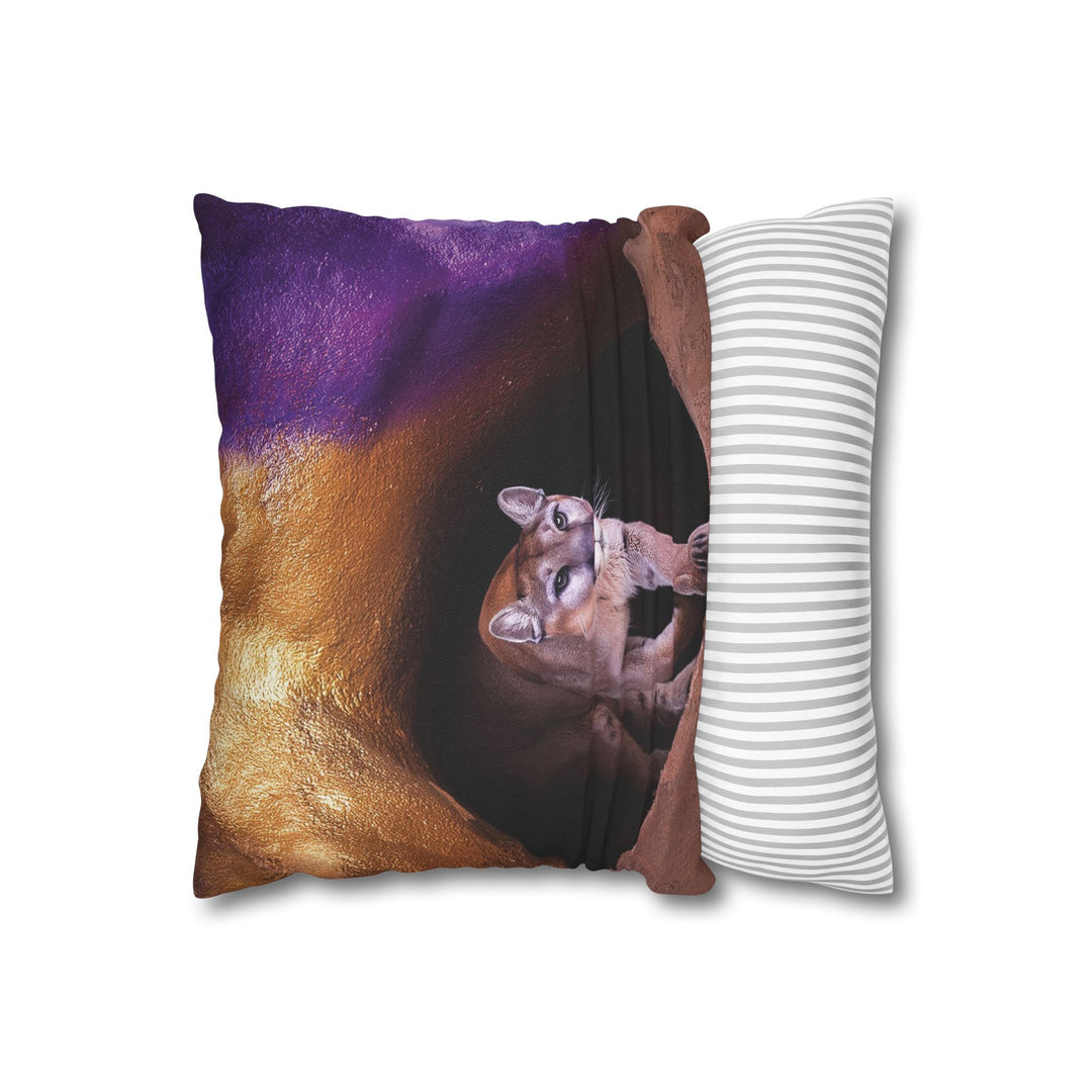 Pillowcase: Mountain Lion in Purple and Gold Cave Design