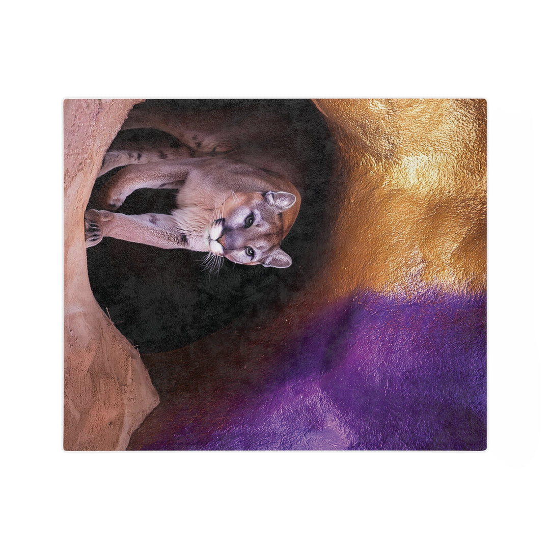 Velveteen Microfiber Blanket - Mountain Lion Cave Purple Gold Design