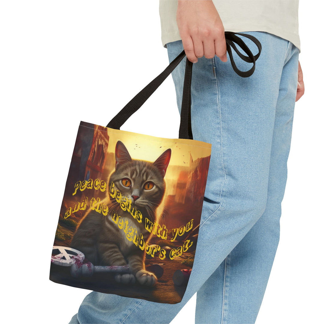 Tote Bag - Peace Begins With You and the Neighbor's Cat Design