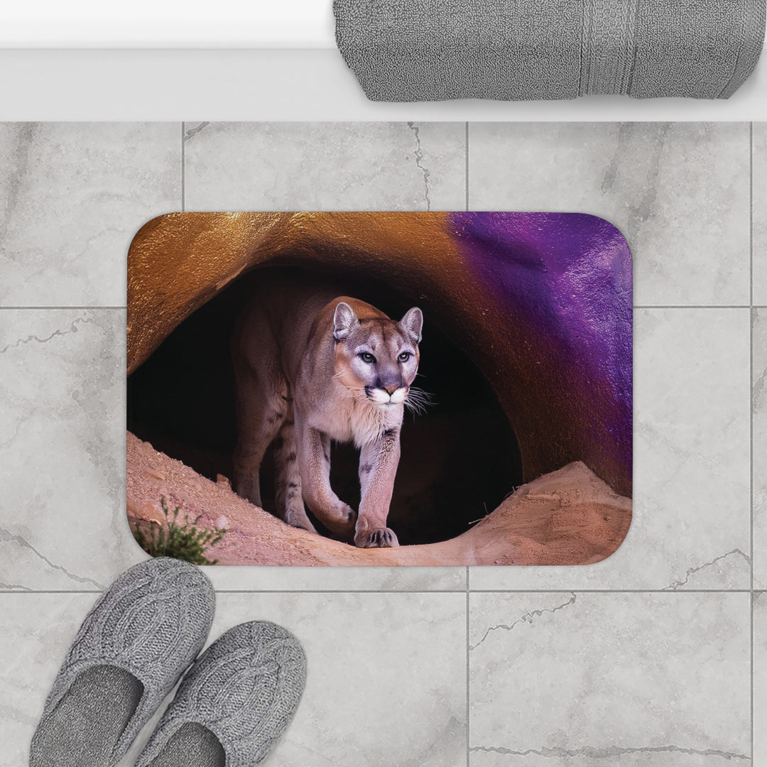 Bath Mat - Mountain Lion in Purple and Gold Cave Design