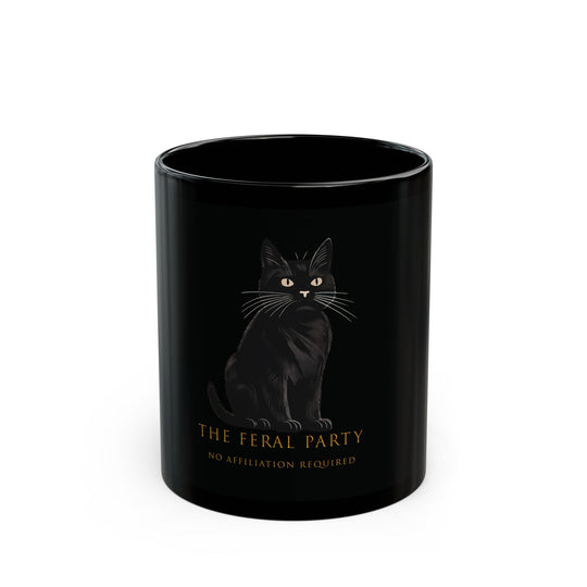 The Feral Party Black Cat Mug – No Affiliation Required – 11oz / 15oz
