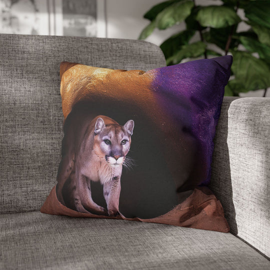 Pillowcase: Mountain Lion in Purple and Gold Cave Design