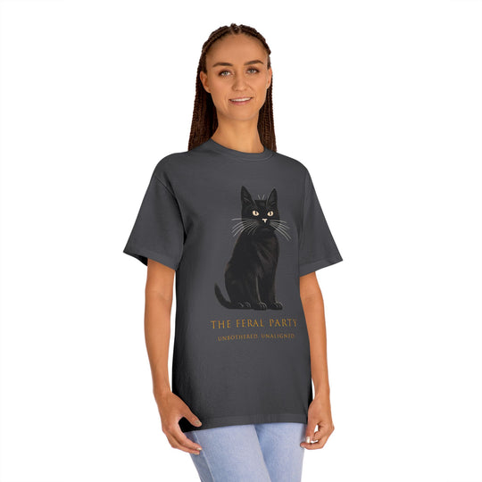 Unbothered Unaligned T-Shirt | The Feral Party Black Cat Graphic Tee