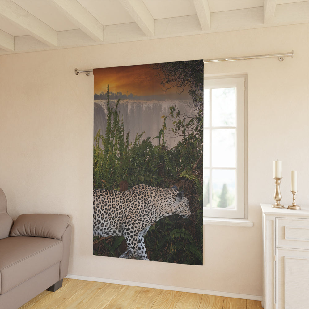 Leopard Window Curtains (1 Piece) - Victoria Falls Sunset Wildlife Home Decor