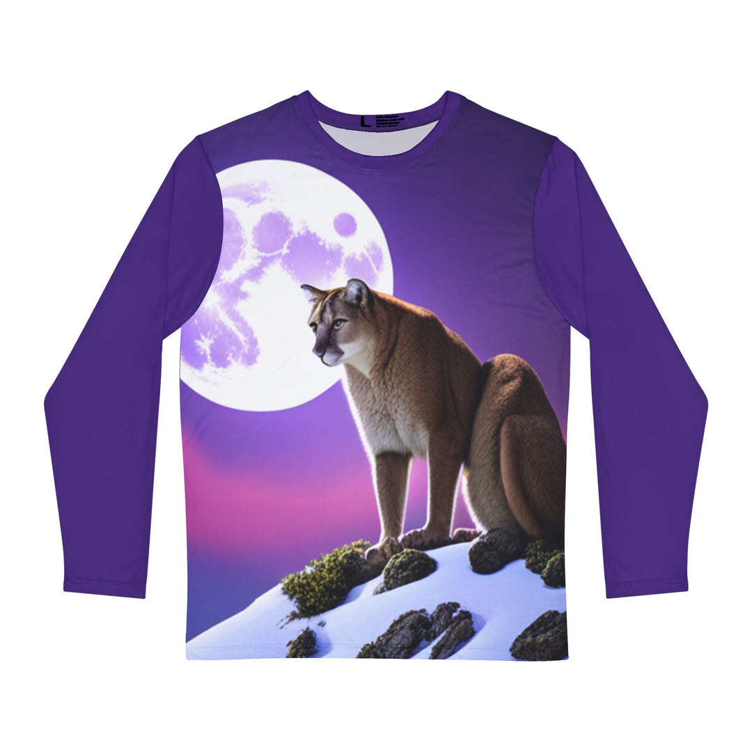 Men's Long Sleeve Shirt (AOP)- mountain under full moon and purple sky