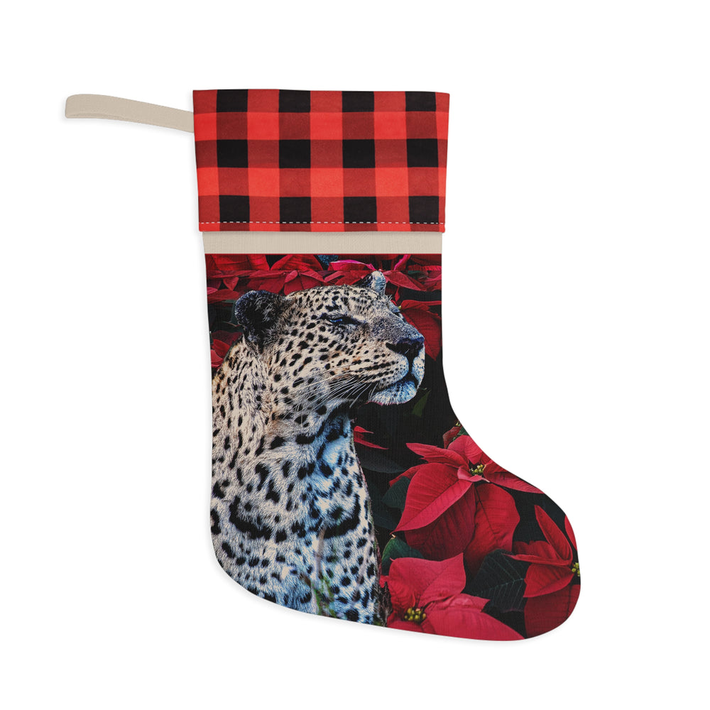 Christmas Stocking with leopard/ poinsettia design