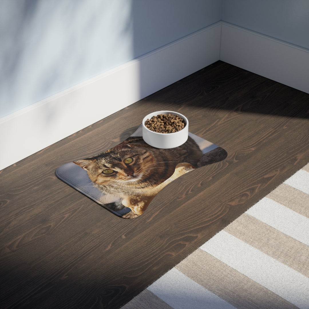 Pet Feeding Mats - Cat sitting over a dog bone design