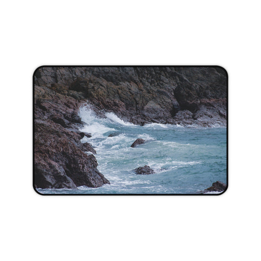 Desk Mat - Ocean Waves Hitting a Cliff Design