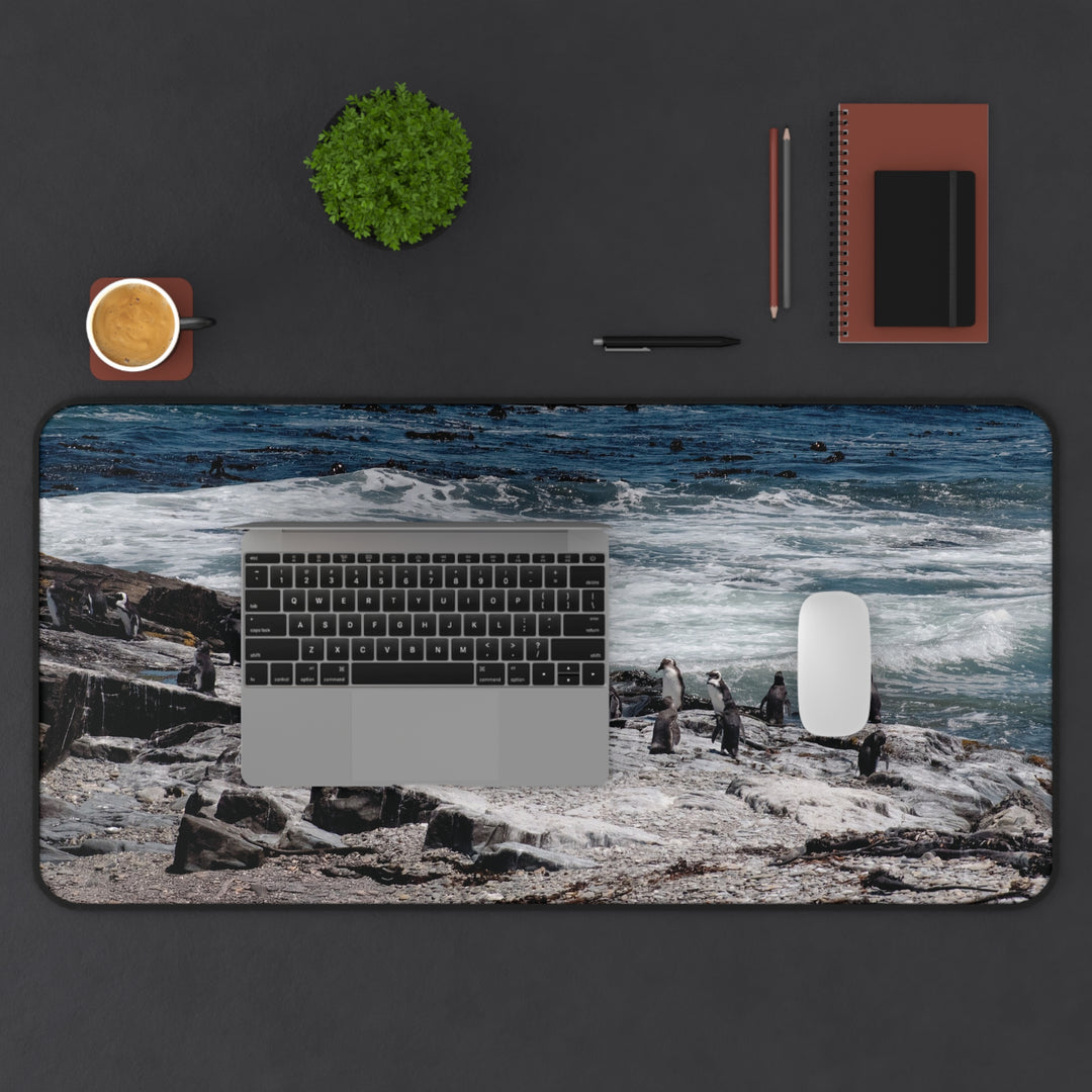 Penguin Ocean Scene Gaming Mat – Wildlife Desk Pad – Blue Sea Workspace Decor
