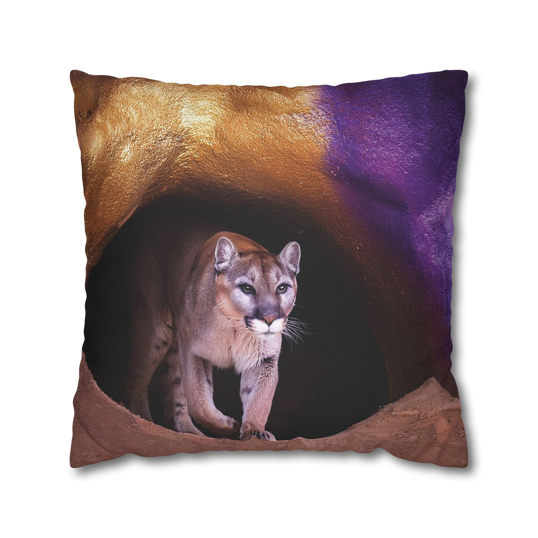 Pillowcase: Mountain Lion in Purple and Gold Cave Design