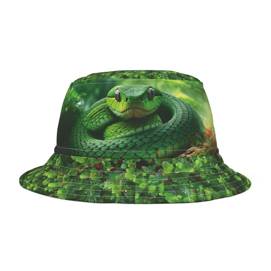 Bucket Hat featuring a Boomslang with lush green leaves