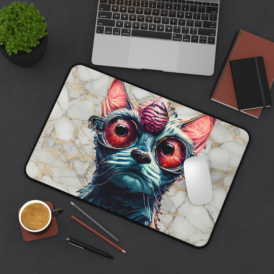 Desk Mat - Crazy Cat with Goggles and Outside Brain Design