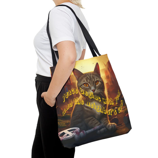 Tote Bag - Peace Begins With You and the Neighbor's Cat Design