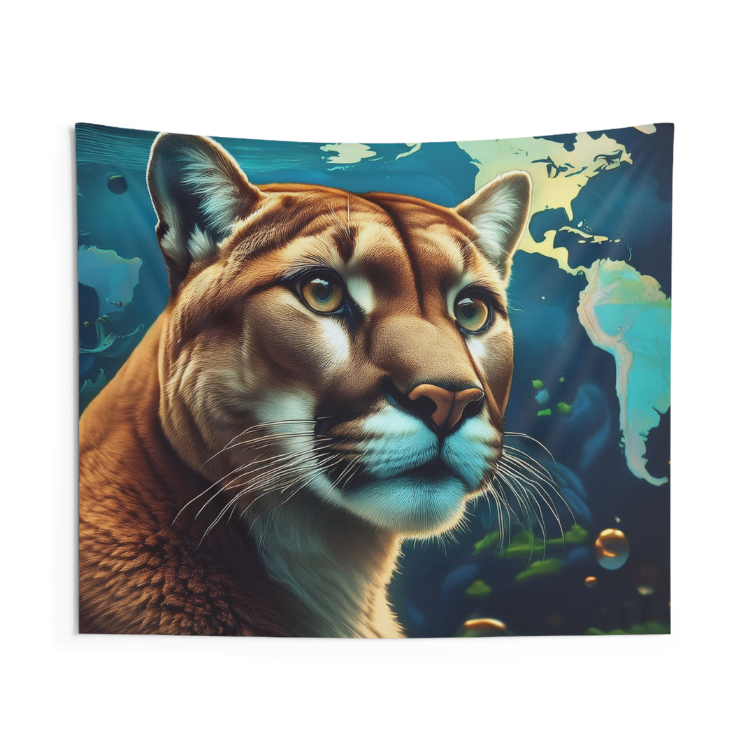 Tapestry - Mountain Lion World Map Underwater Design