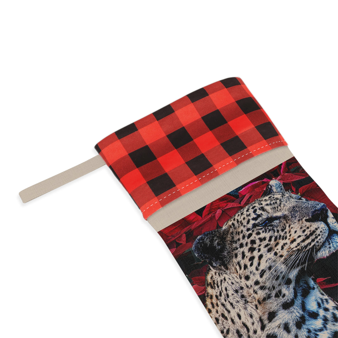 Christmas Stocking with leopard/ poinsettia design