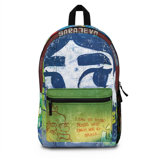 Urban Graffiti Art Backpack – Sarajevo Street Art Collage Travel Bag