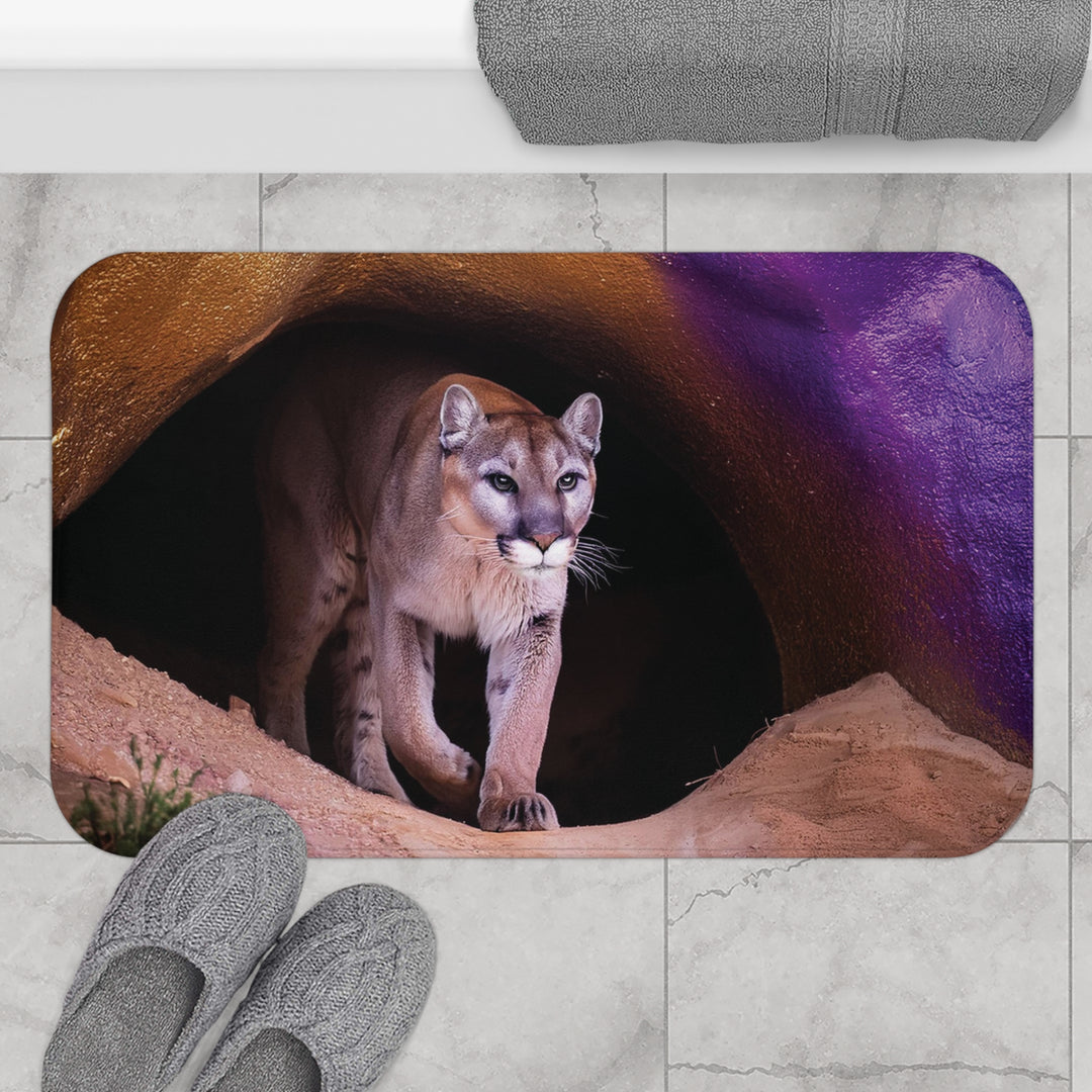 Bath Mat - Mountain Lion in Purple and Gold Cave Design