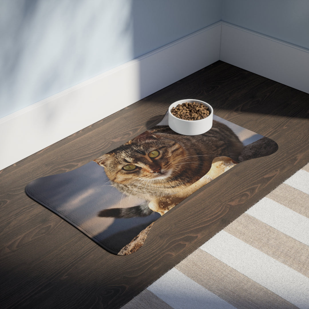 Pet Feeding Mats - Cat sitting over a dog bone design