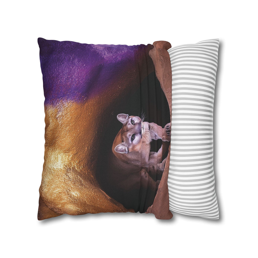 Pillowcase: Mountain Lion in Purple and Gold Cave Design