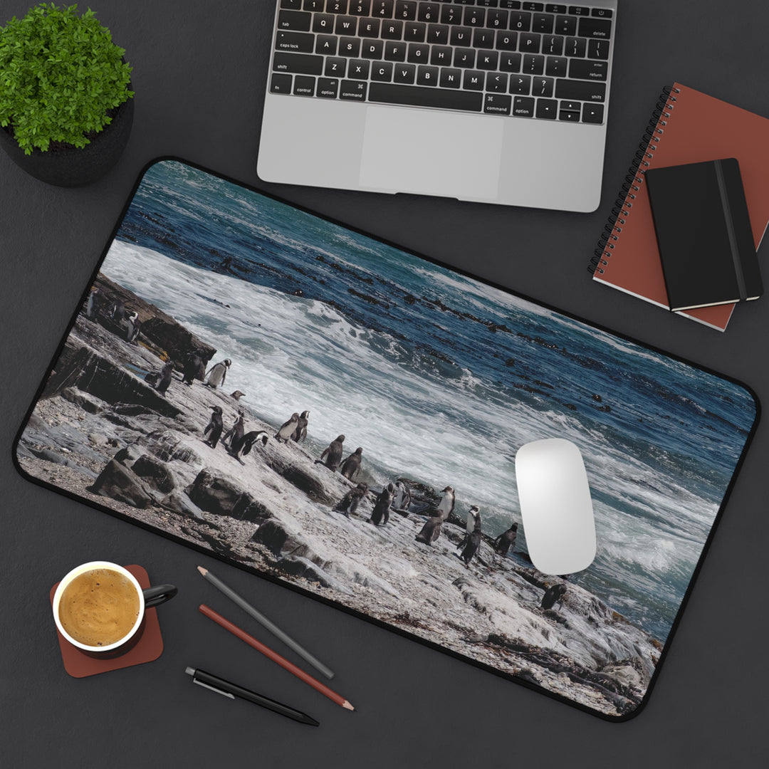 Penguin Ocean Scene Gaming Mat – Wildlife Desk Pad – Blue Sea Workspace Decor