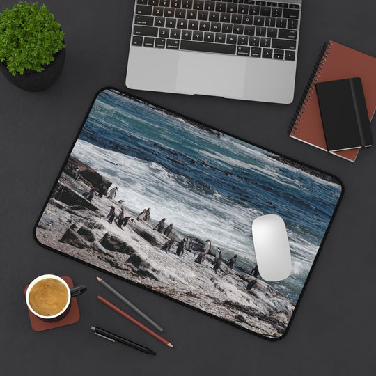 Penguin Ocean Scene Gaming Mat – Wildlife Desk Pad – Blue Sea Workspace Decor