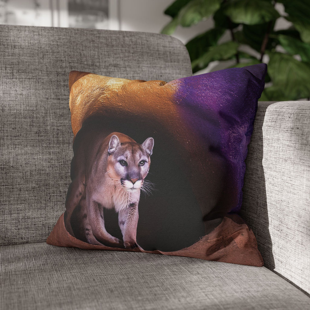 Pillowcase: Mountain Lion in Purple and Gold Cave Design