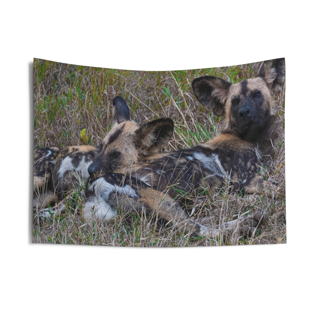 Tapestry African Wild Dogs on Grass Wall Decor