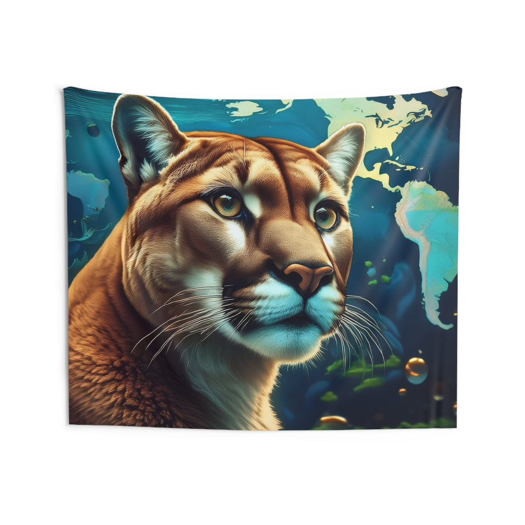 Tapestry - Mountain Lion World Map Underwater Design