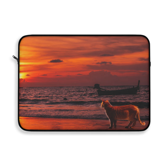Laptop Sleeve - Orange Cat Sunset Design