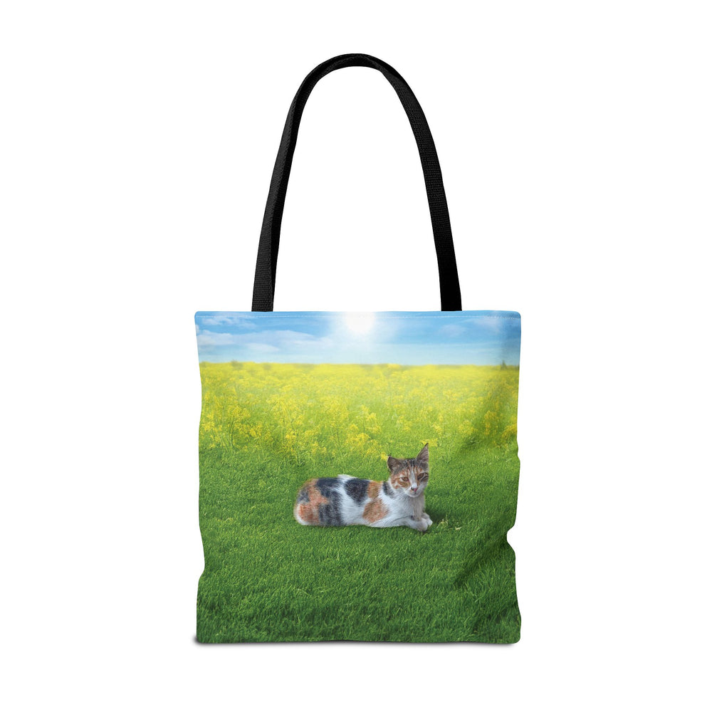 Cat Lying on Fresh Grass Tote Bag