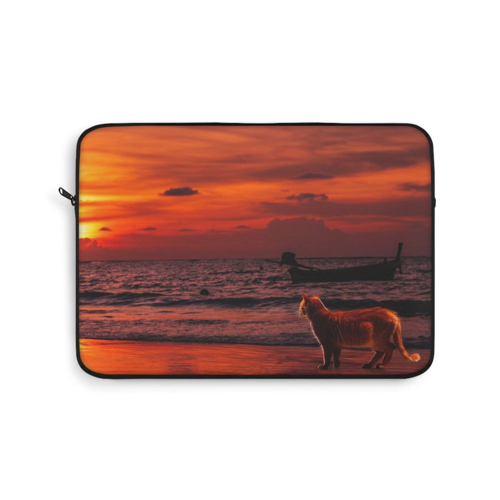 Laptop Sleeve - Orange Cat Sunset Design