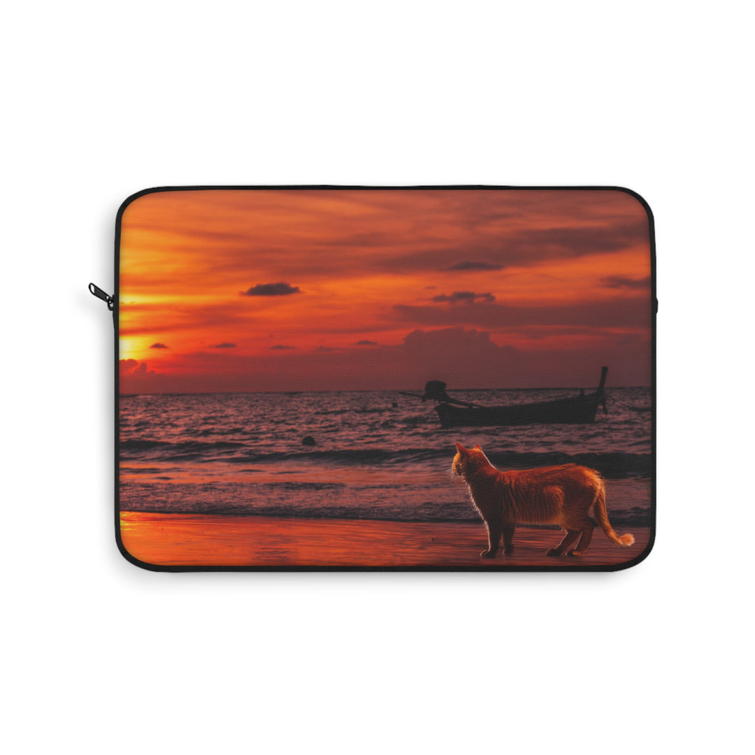 Laptop Sleeve - Orange Cat Sunset Design