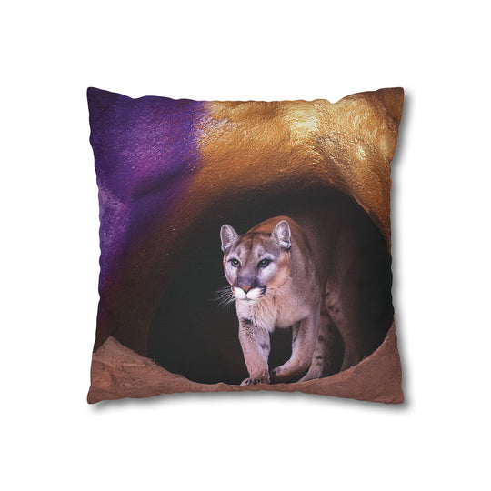 Pillowcase: Mountain Lion in Purple and Gold Cave Design