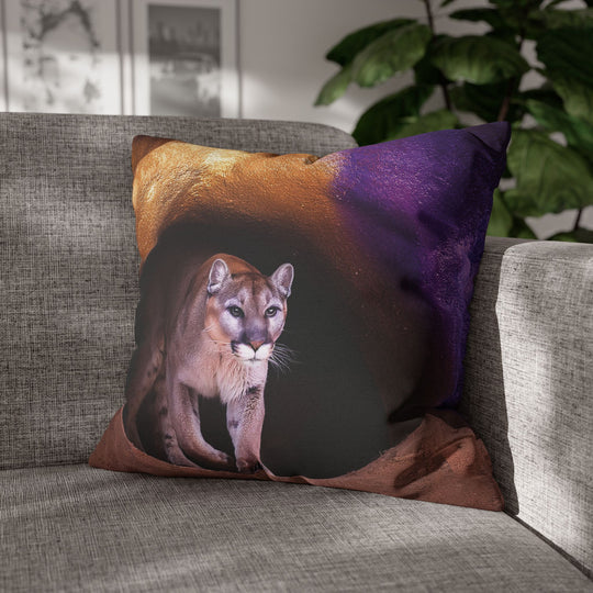 Pillowcase: Mountain Lion in Purple and Gold Cave Design