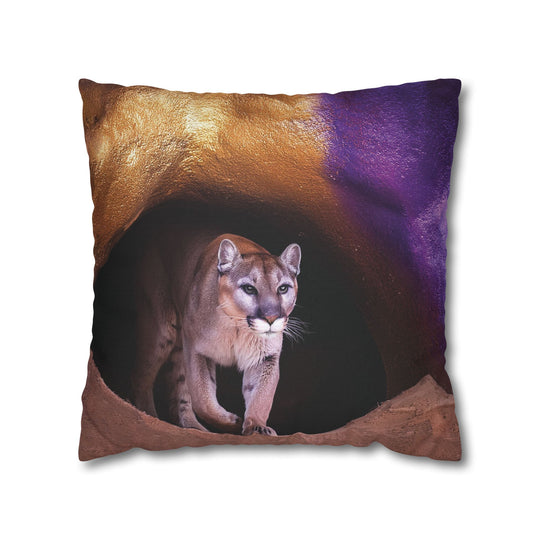 Pillowcase: Mountain Lion in Purple and Gold Cave Design