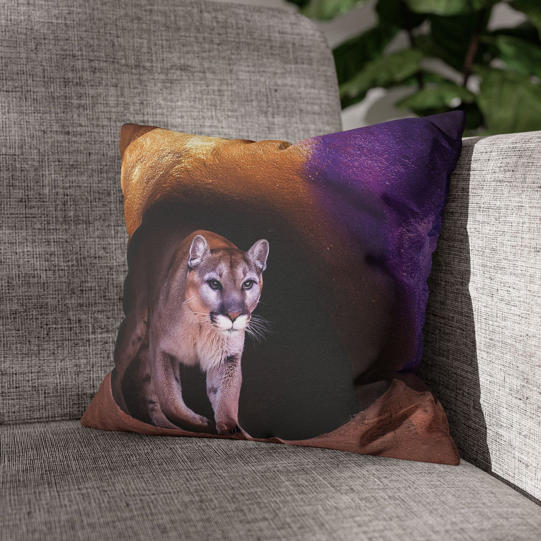 Pillowcase: Mountain Lion in Purple and Gold Cave Design